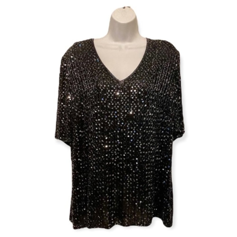 Vintage 1970โs Frank Usher Sequin 100% Silk blouse size large